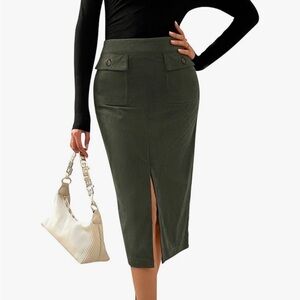 Olive Green Women's Corduroy Midi Skirt NWOT Size XL